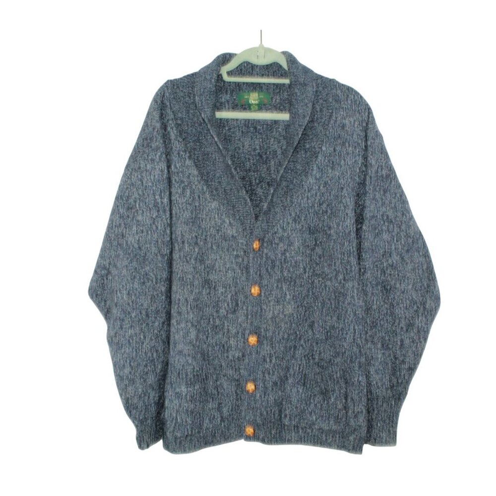 Orvis Men's Heather Blue Wool Blend Cardigan Chunky Knit Button Front Sweater XL